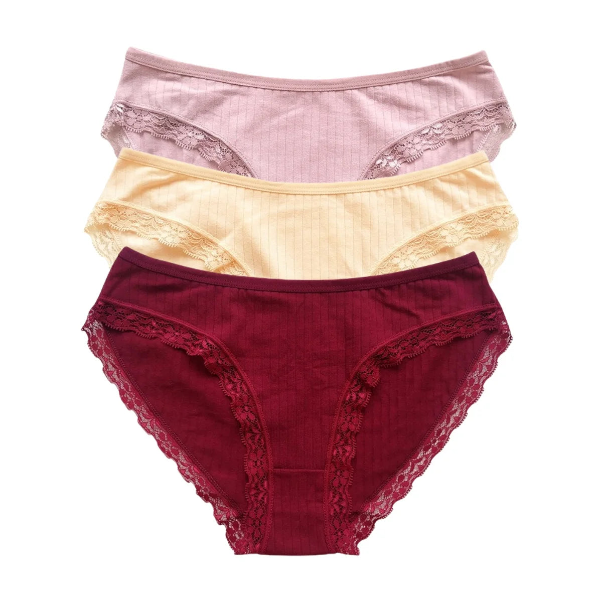 3Pcs/Set Cotton Panties Women Lace Trim Briefs Female Underpants Solid Color Soft Underwear Sexy Lingerie Intimates M-XL