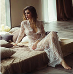 Sexy See Through Lace Long Dresses For Women Deep V-neck Solid Color Maxi Dress Fashion Streetwear Party Night Club Vestidos New