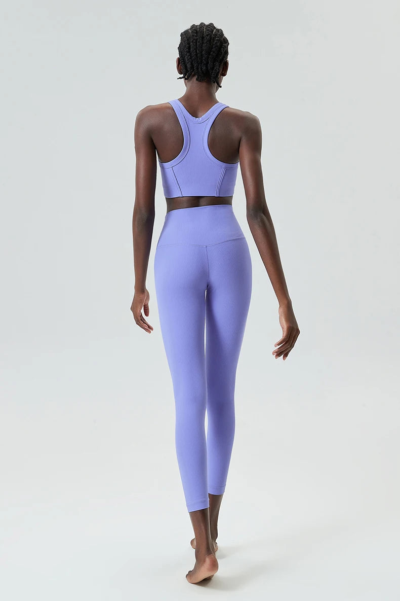 Yoga Set 2 Pieces Women's High Waisted Leggings Sports Vest Exercise Clothing Workout Outfits Fitness Sportswear Gym Tracksuit