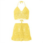 Bikinis Sets for Women Swimwear Crocheted Hollow Out Halter Crop Top Skirt 2 Piece Summer Bikini Beach Wear Swimsuit купальник