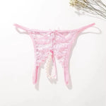 Hot Sexy Mesh Hollow Female Lingerie Transparent Crotchless Women Lace Open Crotch Beading Panties Underwear Erotic Costume