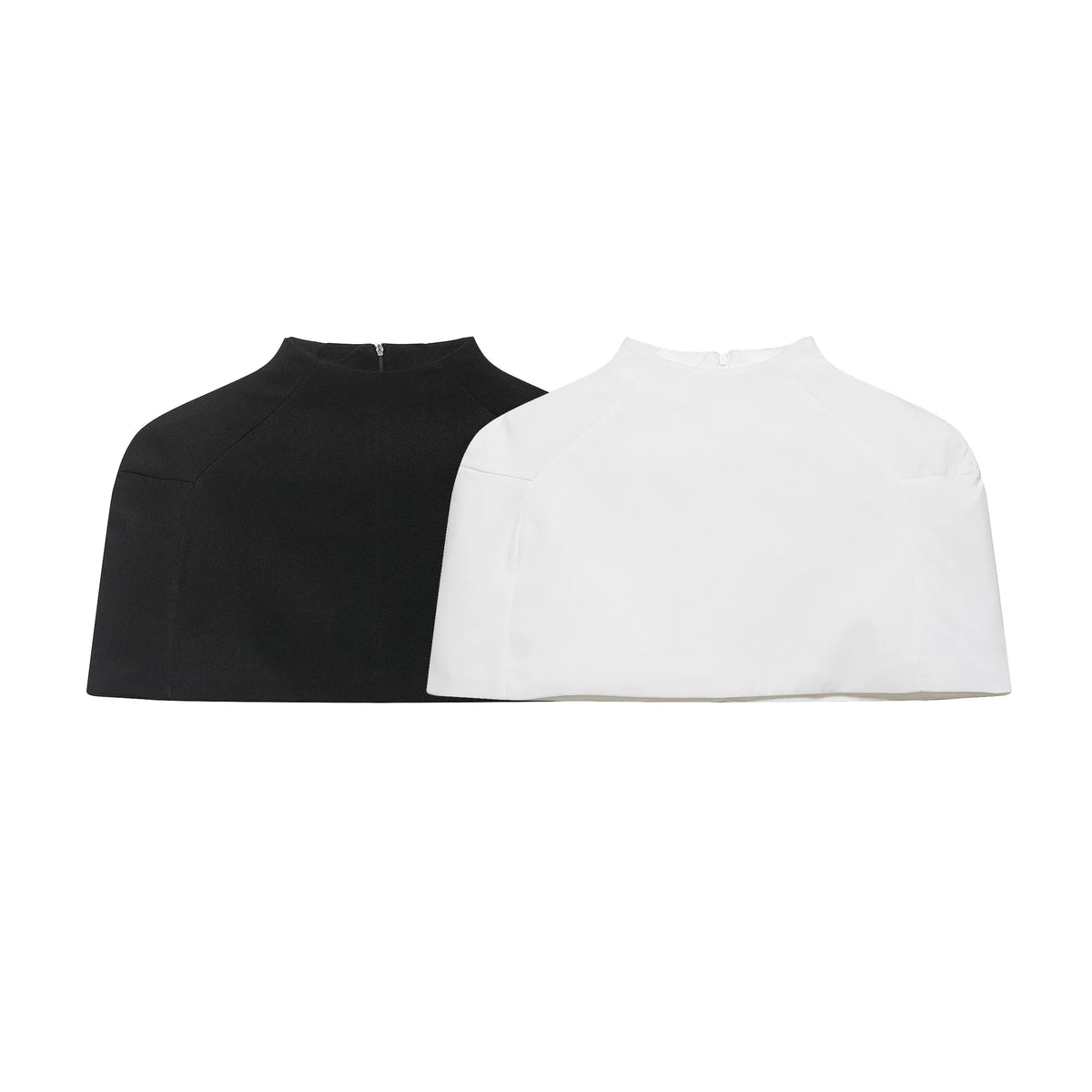 Women's Fashion Solid Color Black And White Stand Collar Top Elegant Slim Fit Short Sleeve Blouse For Women Casual Wear C57H