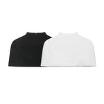 Women's Fashion Solid Color Black And White Stand Collar Top Elegant Slim Fit Short Sleeve Blouse For Women Casual Wear C57H