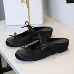 BIGTREE Satin Bow With One Strap With Shallow Mouth Half-Tugging Women's Hollow Inner Heightened Round-Head Sandals Comfortable