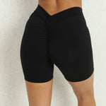 Sexy High-Waisted Yoga Shorts - Deep V Back Ruffled Booty Lift Women Tummy Control Workout Gym Peach Butt Fitness Shorts