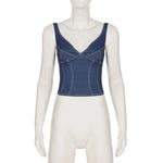 2026 Street style stretch imitation denim camisole V-neck slim fit versatile hot girl top
