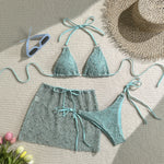 With Mesh Sarong Skirt Halter Bikini Women Swimwear Female Swimsuit Three-pieces Bikini Set Fishnet Bathing Suit Swim Beachwear