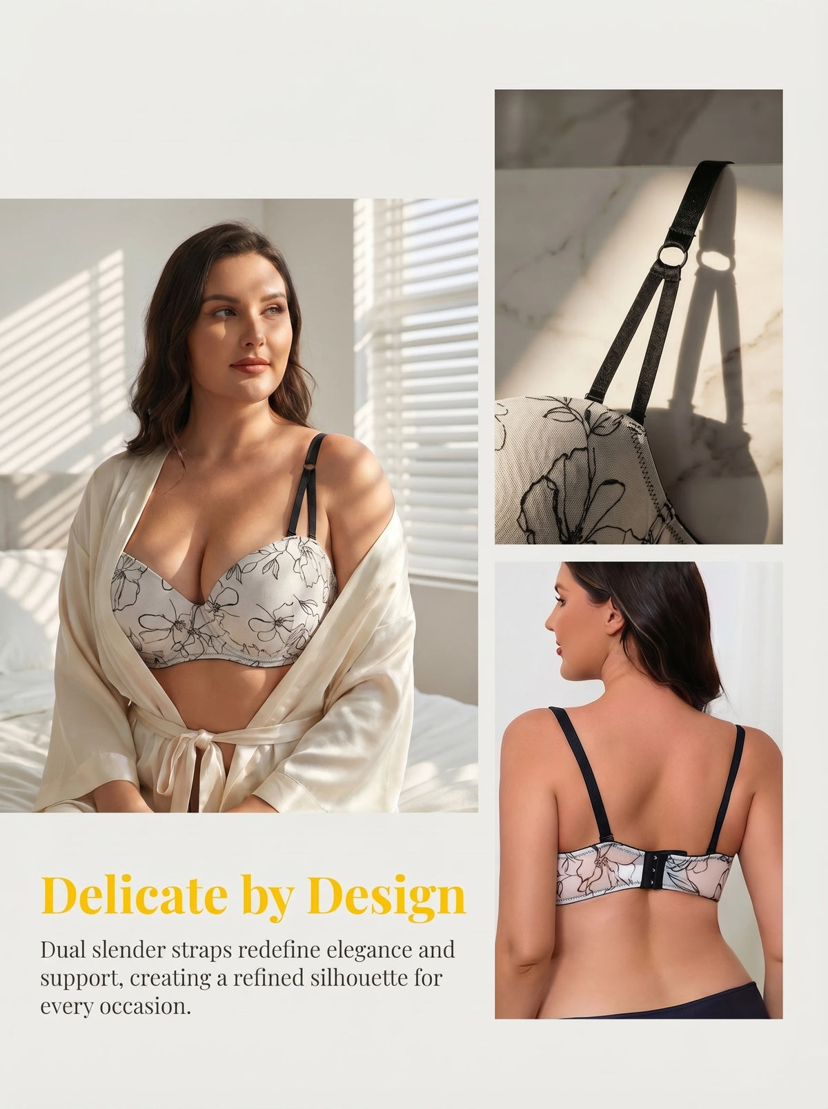 3/4 Cup Wireless Plus Size Bra Women Sexy Lace Floral Print Mesh Bralette Elegant Comfortable Everyday Lingerie B2518