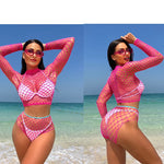 1 Set Sexy Women Fishnet Cover Ups Hollow Out Bodycon Women's Swimwear See through Tassel Dress without Bikini Beachwear
