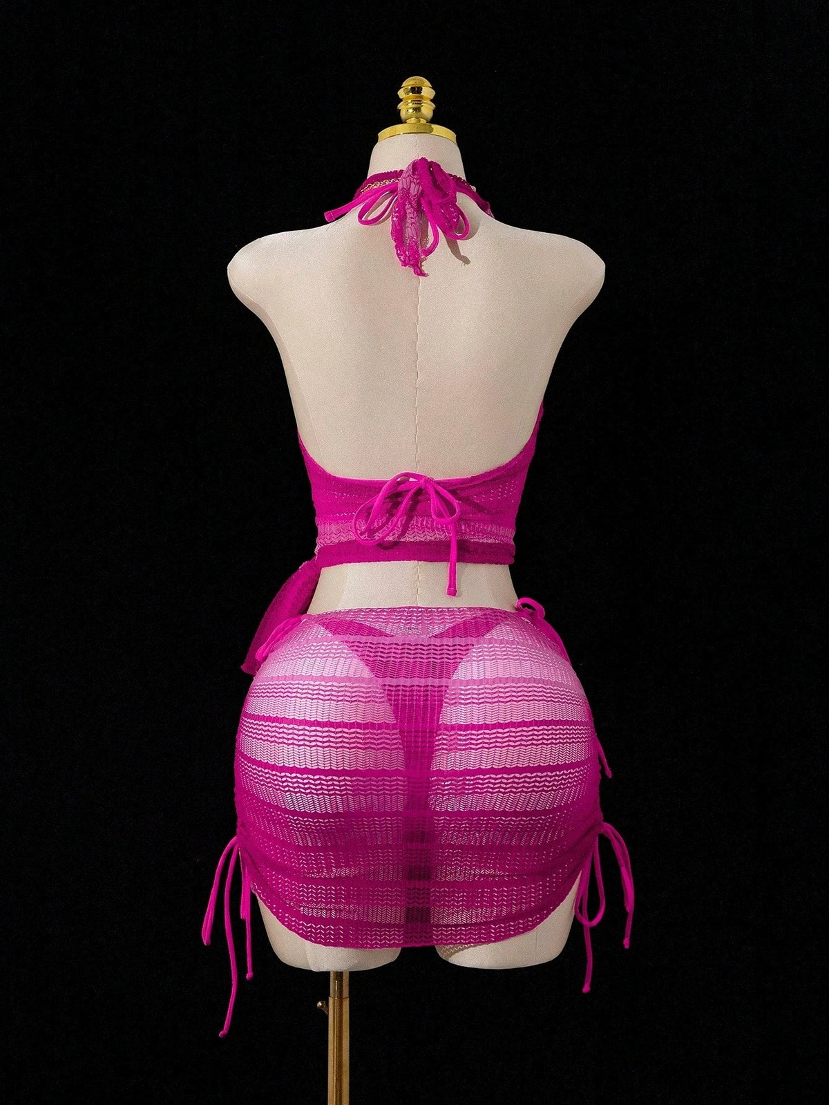 DEKA Sexy Neck Bikini Set Mesh Cover UpsWomen Pink Swimsuit Female Swimwear Shirt Dress Bathing Suit Beachwear Summer