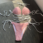 New Wrap Around Halter Wrinkled Bikini Women Swimwear Female Swimsuit Two-Pieces Bikini Set Bather Bathing Suit Swim Lady V4081