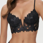French-Style Sexy Deep V Lingerie, Ultra-Thin Large Bust Push-Up, Pure Desire Embroidery, Lace Bra with Soft Underwire