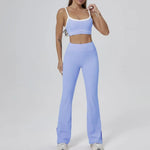 Seamless Yoga Sets Sports Fitness High Waist Hip-lifting Flared Pants Backless Bra Suits Workout Gym Leggings Sets for Women