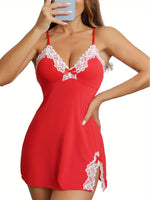 Sexy Lace Nightdress Chemise Women Bow Nightdowns Seamless Sleepwear V Neck Slip Lingerie Sleepshirts Nighties