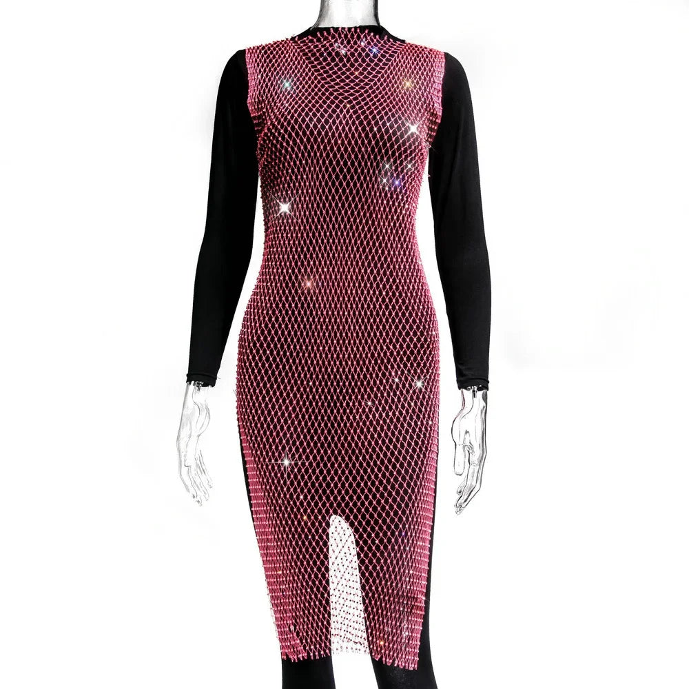 New Sexy Swimsuit Bikini Cover Up Beach Dress Women Mesh Slit Sparkling Crystal Diamond Cover Ups for Swimwear Women Pareo Plage