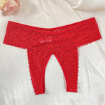 1pcs Women's Sexy Red Lace Open Crotch Thong Panties Floral Lace See Through Low Rise Intimate Lingerie for Ladies Nightwear