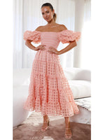Foridol Off Shoulder Summer Spring Midi Dresses Women Casual Puff Sleeve A-line Beach Vestidos Yellow Beach Party New in Dress