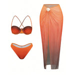 S - XL 3PCS With Skirt Underwired Bikini Female Swimsuit Women Swimwear Three-pieces Bikini set Bather Bathing Suit Swim V8080