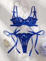 Lady Floral Embroidery Lingerie Set Women Sheer Bra and Brief Underwear Set Satin Sexy Intimates Underwear