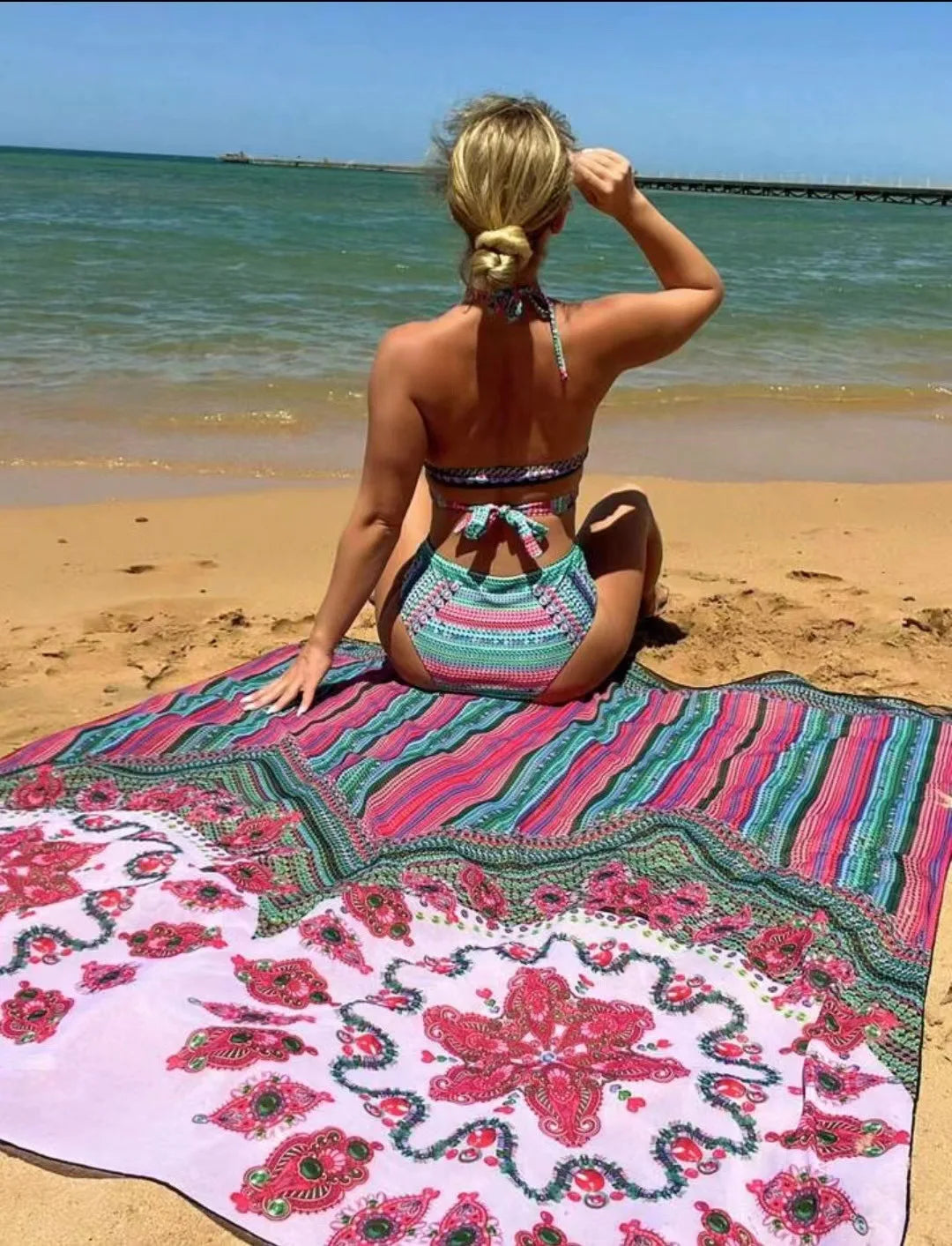 Women Bathing Suit 3 Piece Swimsuit Kimono Cross Wrap High Waist Bikini Beach Cover Up Swimwear Africa Print Bathing Suit Beach