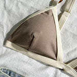 Sexy Khaki Patchwork Micro Bikini 2026 Women Brazilian Push Up Bra Metal Circle Thong Swimsuit Bathing Suit Holiday Swimwear