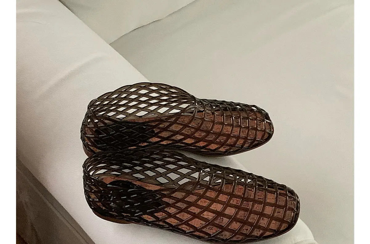 Women's New Flat Sandals with Hollow Transparent Color Mesh Jelly Shoes Woman Daily Walking Flats Plus Size 41 Soft PVC Footwear