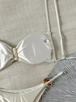 Metal Buckle Satin Bikini Women Micro Thong Swimwear Female Swimsuit Two-pieces Bikini Set High Cut Bather Bathing Suit Swim