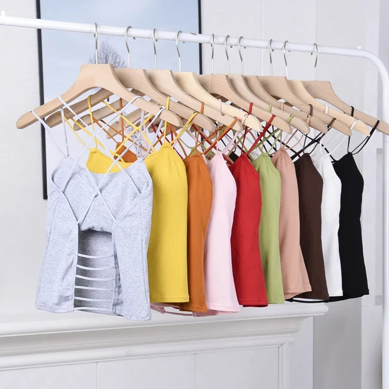 Women Tank Crop Tops Female Crop Top Seamless Backless Summer Cropped Camis Removable Pads Lingerie Girls Camisole