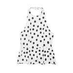 Women's Polka Dot Balloon Cut Halter Top Women Black White Polka Dot Halter Neck Ruffle Peplum Top Sleeveless Casual Blouse 5WUO