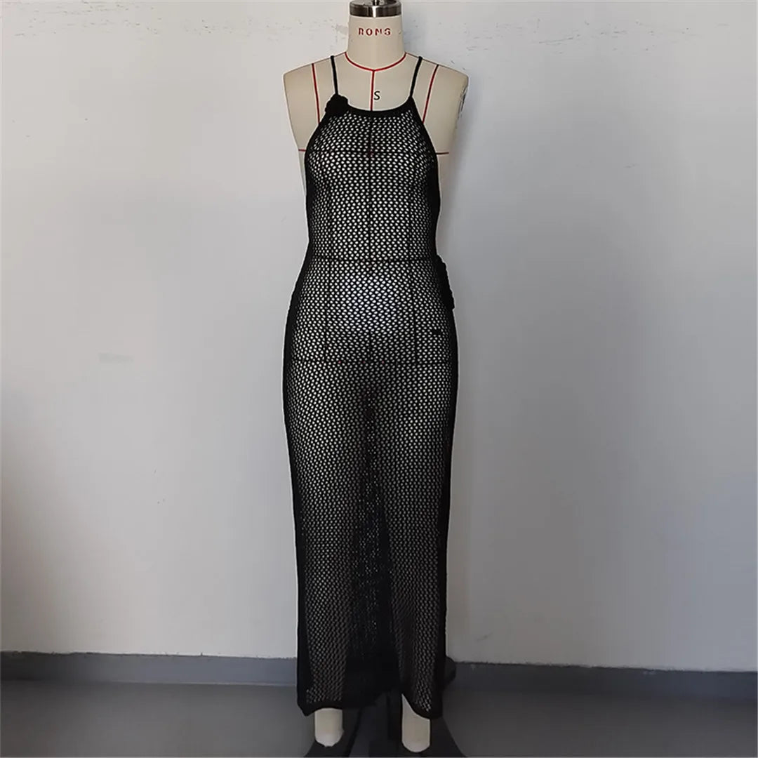 3D Flowers Hollow Out Backless Crochet Knit Tunic Beach Cover Up Cover-ups Beach Dress Beach Wear Beachwear Female Women K6561