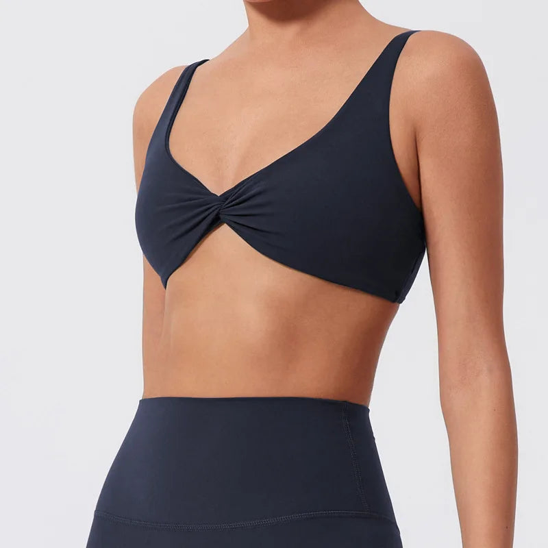 Hearuisavy Summer Sports Bra Shockproof Push Up Gym Top Women Quick-Dry Yoga Clothes Pleated Design Brassiere Workout Crop Top