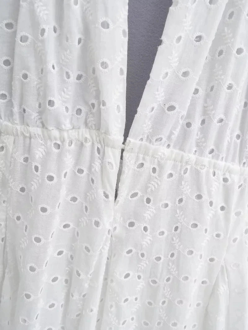 Foridol White Beach Summer Dress Women Backless Cotton Lace Short Autumn Sundress Women Clothing Halter A-line Pleated Dress