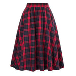 High Waist A-Line Skirt Women Midi Skirt Plaid Print Large Hem Design Autumn Winter Skirt Streetwear