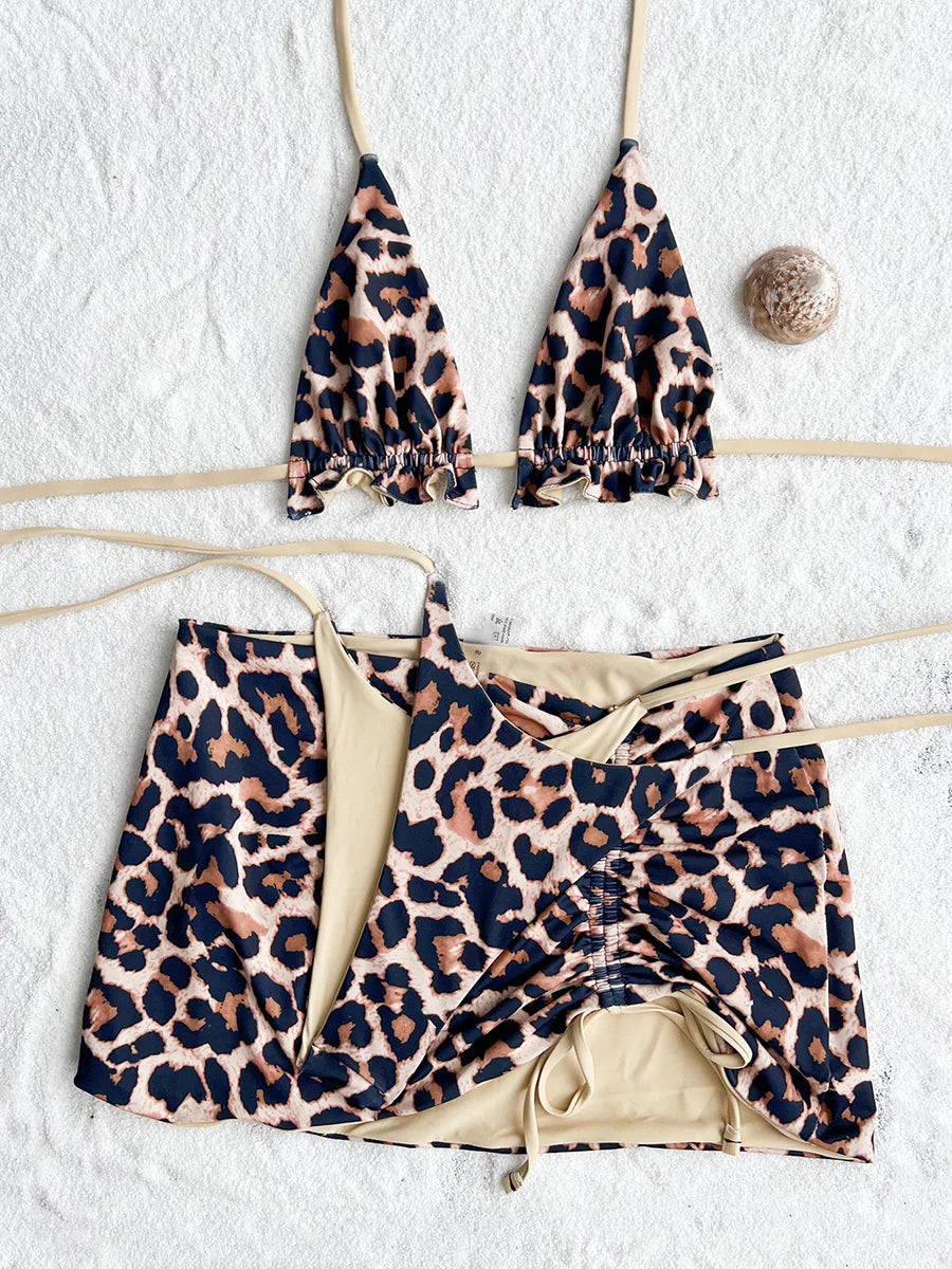 XS - L Doulbe Side Wearable Reversible Bikini Women Swimwear Female Swimsuit Three-pieces Bikini Set Ruffled Bathing Suit Swim