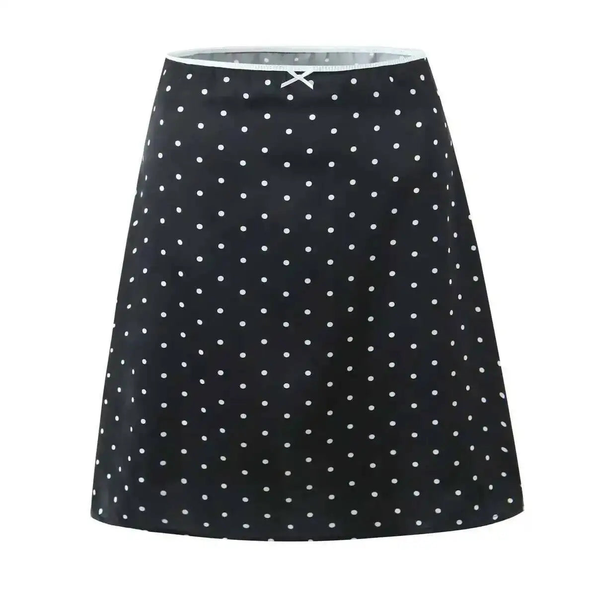 2026 Women Vintage Black White Polka Dot A-line Knee Length Skirt Sexy Low Waist Holiday Summer Skirts Slim Mini Skirts J7L2
