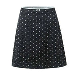 2026 Women Vintage Black White Polka Dot A-line Knee Length Skirt Sexy Low Waist Holiday Summer Skirts Slim Mini Skirts J7L2