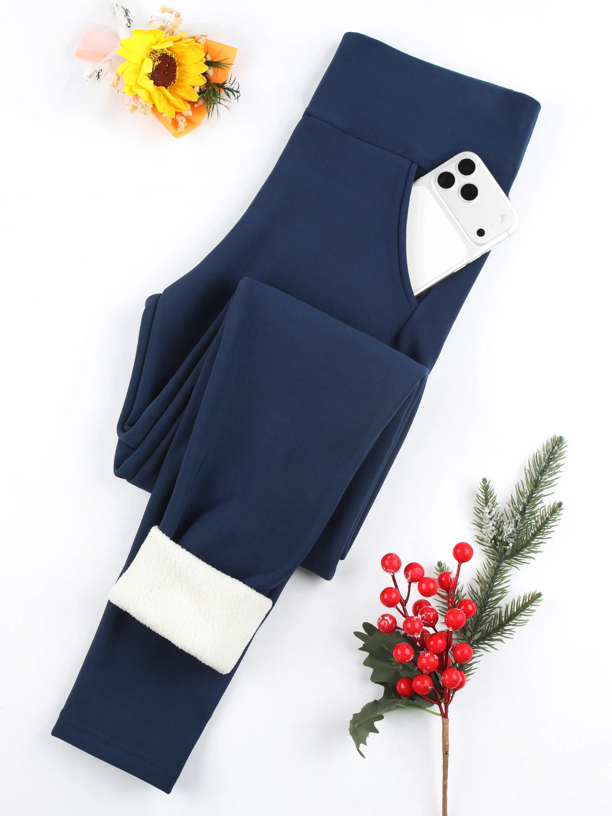 Winter Fleece Leggings Thick Pockets Pants Women High-Waisted Thermal Tights Tummy Control Super Warm Legging Casual Wear