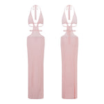 Women Sexy Club Beach Dresses Backless Knitted Dress Sleeveless Halter Hollow Out Bodycon Long Dress Summer