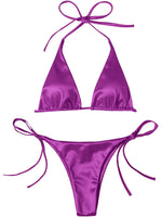 Sexy Satin Halter Brazilian Padded Bikini Female Swimsuit Women Swimwear Two-Pieces Bikini Set Bather Bathing Suit Swim V4966S