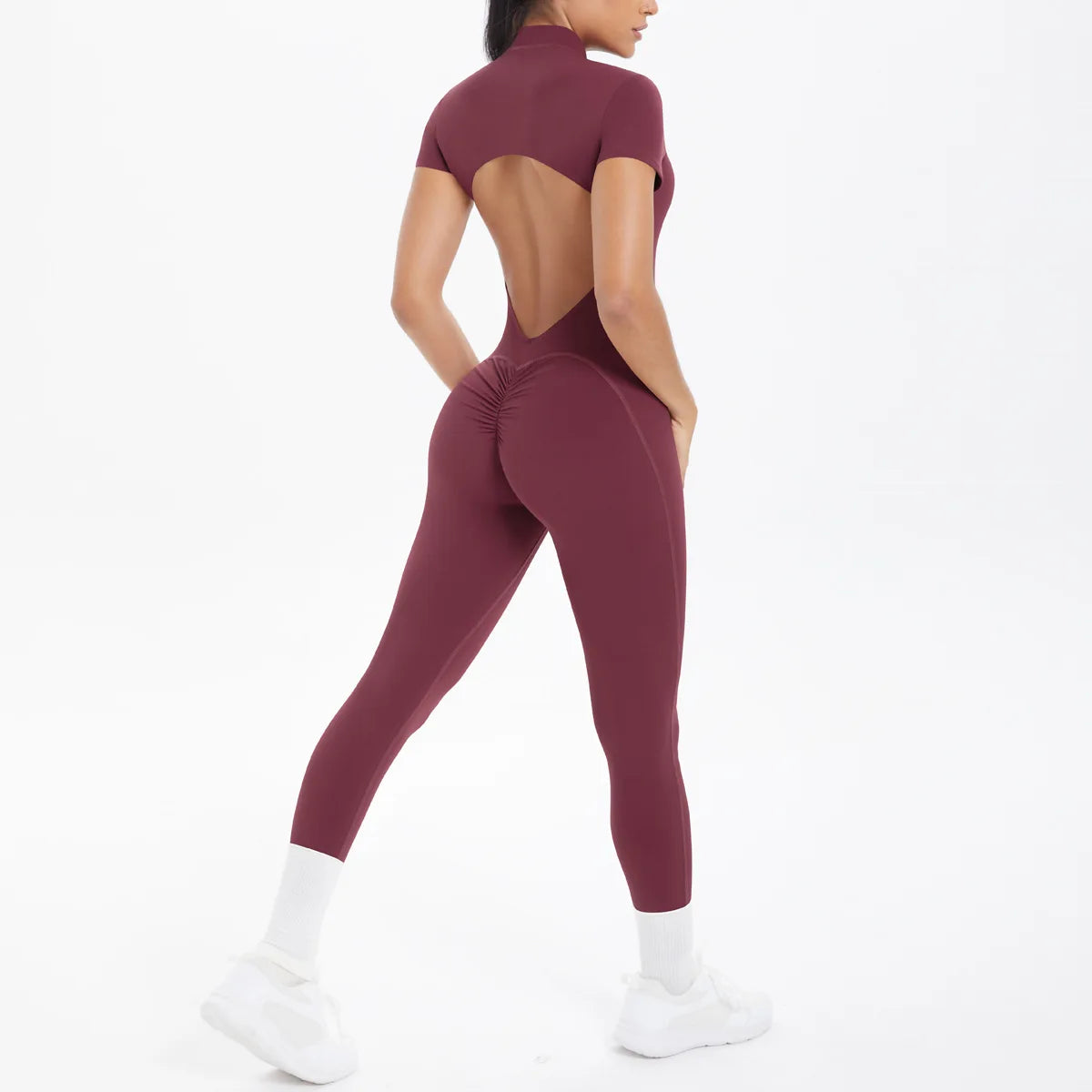 Women's Seamless Yoga Jumpsuits Sports Fitness Zipper Open Beauty Back Hip-lifting One-Piece Running Training Workout Bodysuits