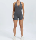 Women's High Elasticity One-Piece Fitness Jumpsuit - Tight Peach Hip Jumpsuit & Air Back Yoga Pants for Workout Gym Running