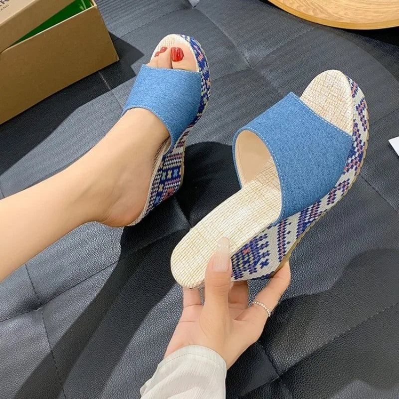 Women Slippers Fashion Casual Summer Wedge Heel Thick Sole Outdoor Slippers for Women