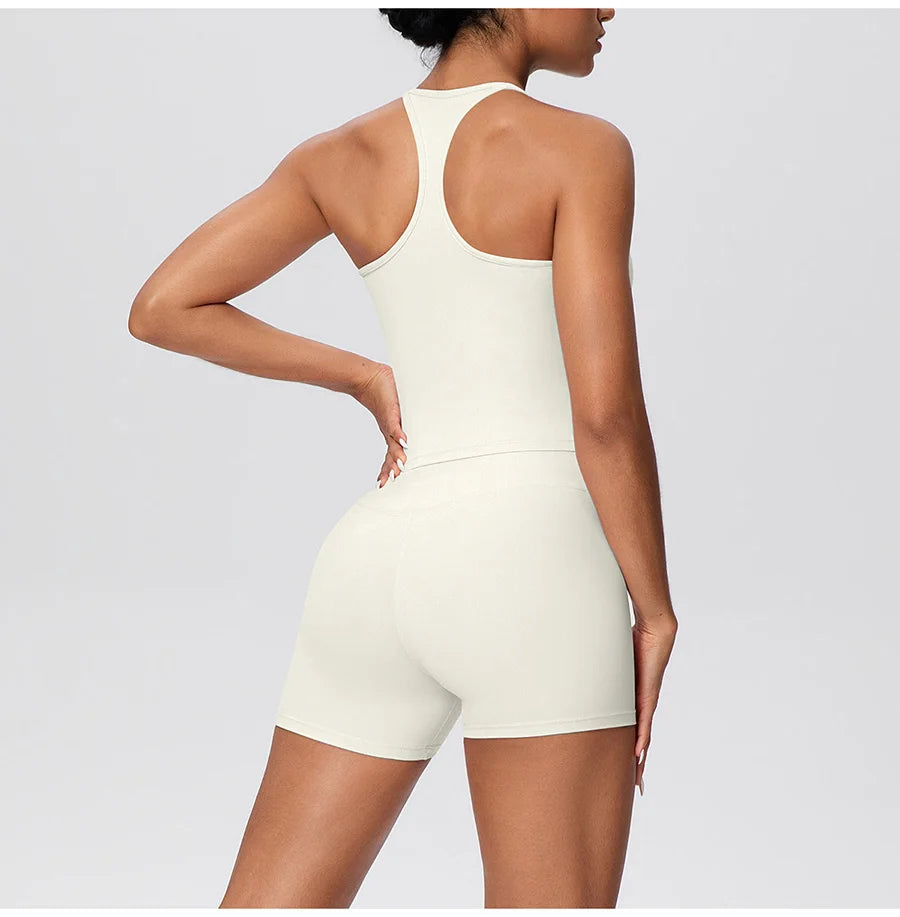 New 2Pcs Yoga Sets Naked Feel Women Workout Fitness Gym Clothes High Waist Yoga Shorts And Sports Bra Impact Shorts Workout Sets