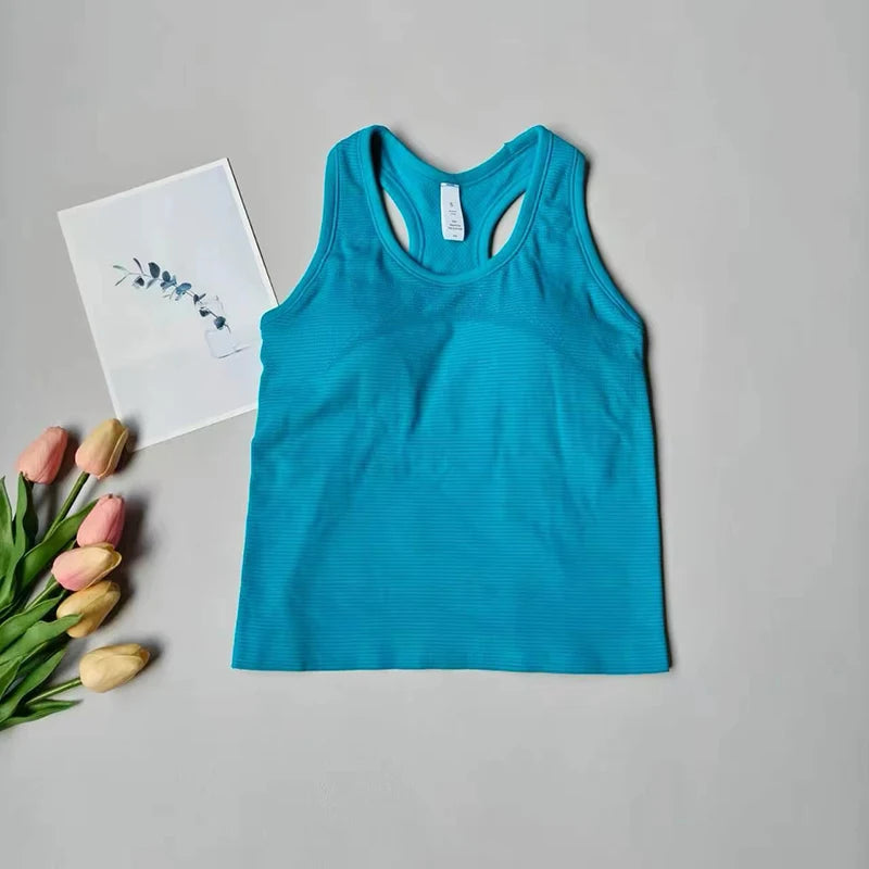 Women's One Piece Yoga Sports Vest Stretch I-Shaped Running Fitness Slimming Short Style Camisole Outerwear