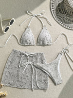 With Fishnet Sarong Skirt Halter Micro Bikini Women Swimwear Female Swimsuit Three-pieces Bikini Set Bathing Suit Swim Beachwear