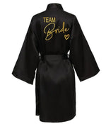 Wedding Party Team Bride Robe Kimono Satin Pajamas Bridesmaid Bathrobe Gold Letter SP089