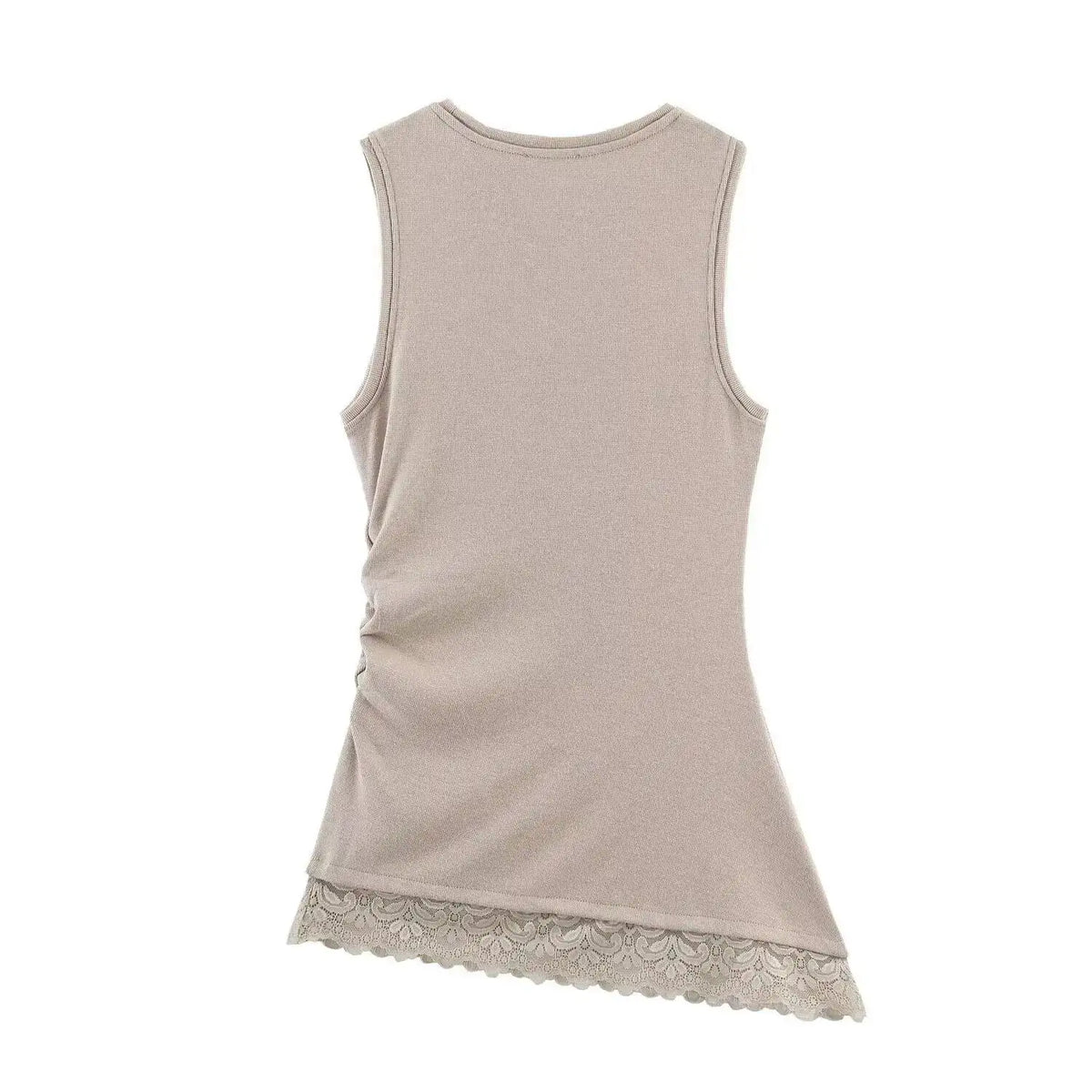 Women's FashionableCasual Pleated Lace Top Women Ruched Side Lace Trim Sleeveless Tank Top Casual Slim Fit Basic Tops 1JTD