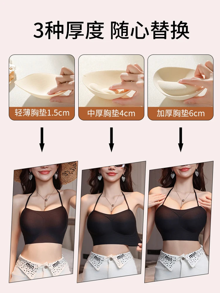 MOYISU 3D Push Up Bra for Small Bust, Halter Off Shoulder Open Back Bralette, Ultra Thin Straps Summer Bestseller, Sexy & Gather