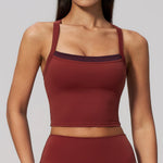NCLAGEN Women's Yoga Tank Top Fake Two Piece Color Block Crisscross Back Vest Naked Feel Outdoor Sports Fitness Running Blouse