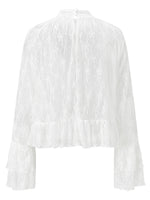 Womens Lace Floral Sheer Blouse Flare Long Sleeve Mock Neck Ruffle Peplum Hem Cropped Shirts Elegant Sexy Cover-ups Tops